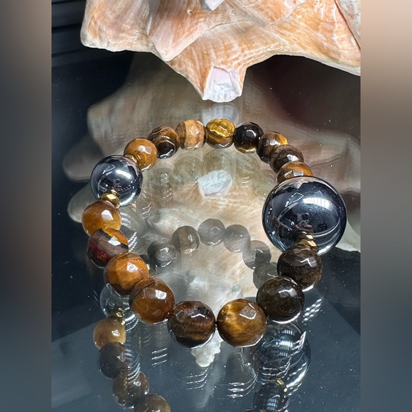 TERAHERTZ + TIGERS NATURAL STONES  BRACELET size 7” - Picture 4 of 11